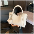 Minimalist cream white leather tote bag with heart pendant and silver hardware - With Charm / Off White