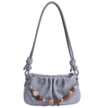 Light blue pleated cloud bag for women with marble bead chain and knot detail - Blue