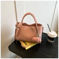 Pink lychee texture crossbody bucket bag with heart charm and adjustable strap - With Charm / Pink