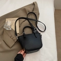 Chic black lychee texture small tote bag with silver hardware and adjustable strap - Black without Pendant