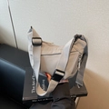 Grey nylon crescent crossbody bag with wide adjustable strap and quick-release buckle - Gray