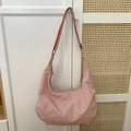 Große rosa Nylon-Umhängetasche in Halbmondform mit verstellbarem Riemen für Damen - Rosa