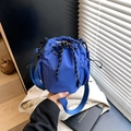 Bright blue drawstring bucket bag in nylon with adjustable wide shoulder strap - Blue