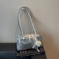 Silver metallic Boston shoulder bag with pearl heart charm and lace bow detail - Silver (With Pendant)