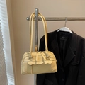 Elegant beige vintage pillow bag with wavy flap detail and dual slim shoulder straps - Yellow Without Pendant