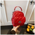 Red quilted patent leather mini backpack with silver twist lock and chain strap - Red