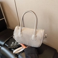 Chic pleated cylinder crossbody bag in cream grey with adjustable long shoulder strap - Gray