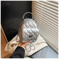 Chic silver quilted mini bag with metallic finish, top handle and chain strap - Silver