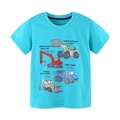 Himmelblaues Jungen-T-Shirt mit Cartoon-Baufahrzeug-Drucken und Rundhalsausschnitt - 2Y(90cm) / Himmelblau