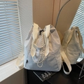 Plaid drawstring backpack in light blue and white grid fabric with white straps - Off-white