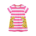 Rosa gestreiftes Mädchenkleid aus Baumwolle mit Cartoon-Leoparden-Taschen und Stickerei - 2Y(90cm) / Rosa und Weiß Gestreift (1496)