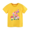 Gelbes Baumwoll-T-Shirt für Mädchen mit buntem Pilz- und Schmetterlings-Cartoon-Aufdruck - 6J (120cm) / Gelbes T-Shirt mit Pilzprint (5334)