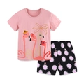 Kids pink flamingo print t-shirt and black floral shorts summer clothing set for girls variant - 2Y(90cm) / Top And Bottom / Pink Black