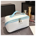 White and sky blue stylish large capacity travel makeup bag with gold zipper detail - Blue