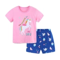 Pigiama estivo da bambina rosa con unicorno e pantaloncini blu scuro in cotone - 2Y(90cm) / Rosa e Blu Scuro