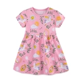 Pink short sleeve girls princess dress with cartoon unicorn and pegasus summer prints - 2Y(90cm) / Pink