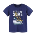 T-shirt blu scuro per bambini in cotone con stampa di escavatore giallo e cantiere - Blu Marino (Stampa Escavatore) / 2Y(90cm)