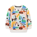 Kinder Langarm-Sweatshirt mit Rundhalsausschnitt und bunten Comic-Baufahrzeug-Prints - 2Y / Weiß (8075)