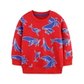 Felpa rossa per bambini con stampa balene blu e polsini in cotone a coste - 2Y(90cm) / Rosso (Stampa Balena)