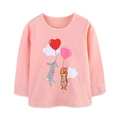 Maglietta rosa a maniche lunghe per bambine in cotone con graziosi conigli e palloncino - 2Y(90cm) / Rosa
