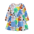 Abito da principessa a maniche lunghe per bambina, stampa cani colorati e tasche a righe blu - 2Y(90cm) / 1514
