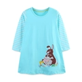 Abito bambina a maniche lunghe blu brillante con maniche a righe e ricamo coniglio - 2Y(90cm) / Blu