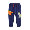 Navy blue boys cotton joggers featuring orange drawstring and dinosaur embroidery motifs - Dark Blue / 2Y(90cm)