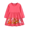 Abito rosa a maniche lunghe per bambine in cotone con ricami di animali del bosco - 2Y(90cm) / Rosa