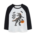 Maglia Halloween da bambino a maniche lunghe raglan con dinosauro e zucca stampata - 2Y(90cm) / Stampa di Dinosauro di Halloween (5394)