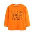 T-shirt Halloween arancione a maniche lunghe per bambini con scheletri danzanti - 2Y(90cm) / Stampa Scheletro di Halloween Arancione(5387)