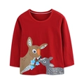 Maglietta rossa a maniche lunghe per bambine in cotone con stampa di cervi cartoon - Rosso / 2Y(90cm)