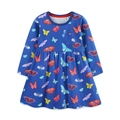 Abito blu navy a maniche lunghe per bambine con stampe a farfalle colorate in cotone - 2Y(90cm) / Stampa Farfalla Blu Profondo (1531)