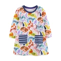 Abito da bambina in cotone a maniche lunghe con stampe di animali e tasche frontali a righe - 2Y(90cm)