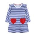 Mädchenkleid mit blau-weißen Streifen, großen roten Herz-Taschen und Rüschen an den Schultern - 2Y(90cm) / Blau-Weißer Streifen (1535)
