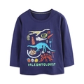 Maglietta a maniche lunghe blu navy per bambini con stampe di scheletri di dinosauro - 2Y(90cm) / Blu scuro