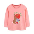 Maglietta a maniche lunghe in cotone rosa per bambina con simpatica stampa di coniglietto - Rosa / 2Y(90cm)