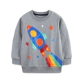 Klassisches graues Jungen-Baumwoll-Sweatshirt mit buntem Cartoon-Raketen-Motiv - 2Y(90cm) / Grau Rakete (8213)
