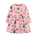 Abito natalizio rosa in cotone per bambine con stampe festive e una piccola tasca - 2Y(90cm) / Rosa