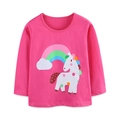 Maglietta da bambina rosa vivace a maniche lunghe con stampa unicorno e arcobaleno - 2Y(90cm) / Rosa Rosso