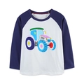 Camiseta de manga larga para niño con mangas raglán azules y tractor infantil - 2Y(90cm)