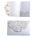 Elegant laser-cut pearl white lace engagement invitation with intricate floral hollow design - White