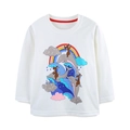 White long sleeve cotton t-shirt for girls featuring colorful cartoon animal prints - 2Y(90cm) / White (5372)