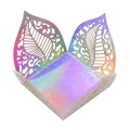 Macro shot of laser-cut purple iridescent hollow leaf pattern on mirror paper gift box - 3.5cm / Mirror Iridescent