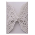 Detailed laser-cut wedding invitation cover with intricate pearlescent white lace pattern - Silver