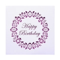 Dettaglio ghirlanda floreale viola tagliata al laser e testo Happy Birthday su carta - Bianco + Pagina Interna Viola
