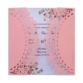 Detail of pink laser-cut invitation sleeve with floral insert on pearlescent paper - Pink