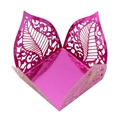 Detail showing laser-cut rose red metallic paper tray with intricate leaf vein patterns - 3.5cm / Nail Powder