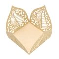Macro detail of laser-cut hollow leaf patterns on champagne gold pearlescent paper box - Jewelry Cream Star