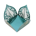 Macro shot of laser-cut teal wedding favor box featuring hollow leaf vein patterns - 3.5cm / Mirror Indigo