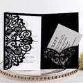 Elegant laser-cut lace wedding invitation set in classic black with RSVP card - Black